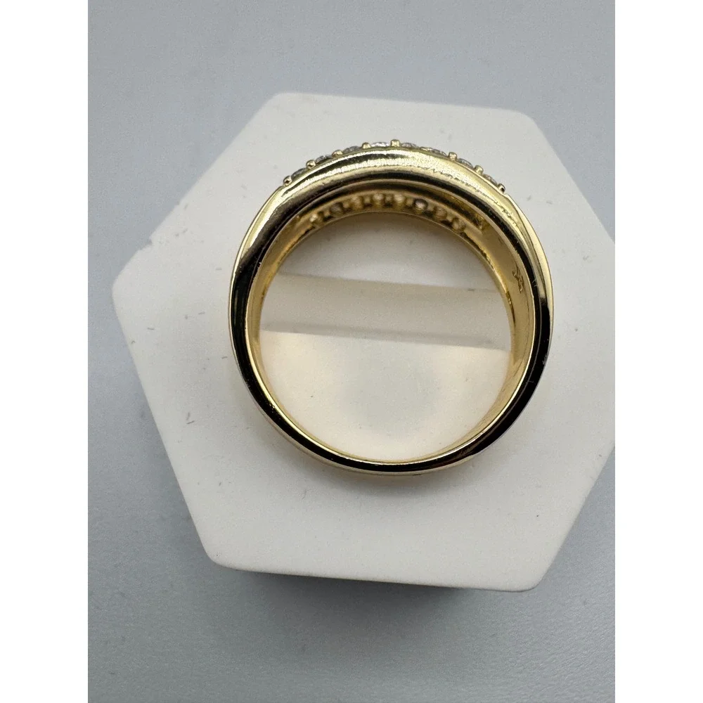 Gold Plated Greek Key Fretwork Ring Cubic Zirconia Accents Size 7